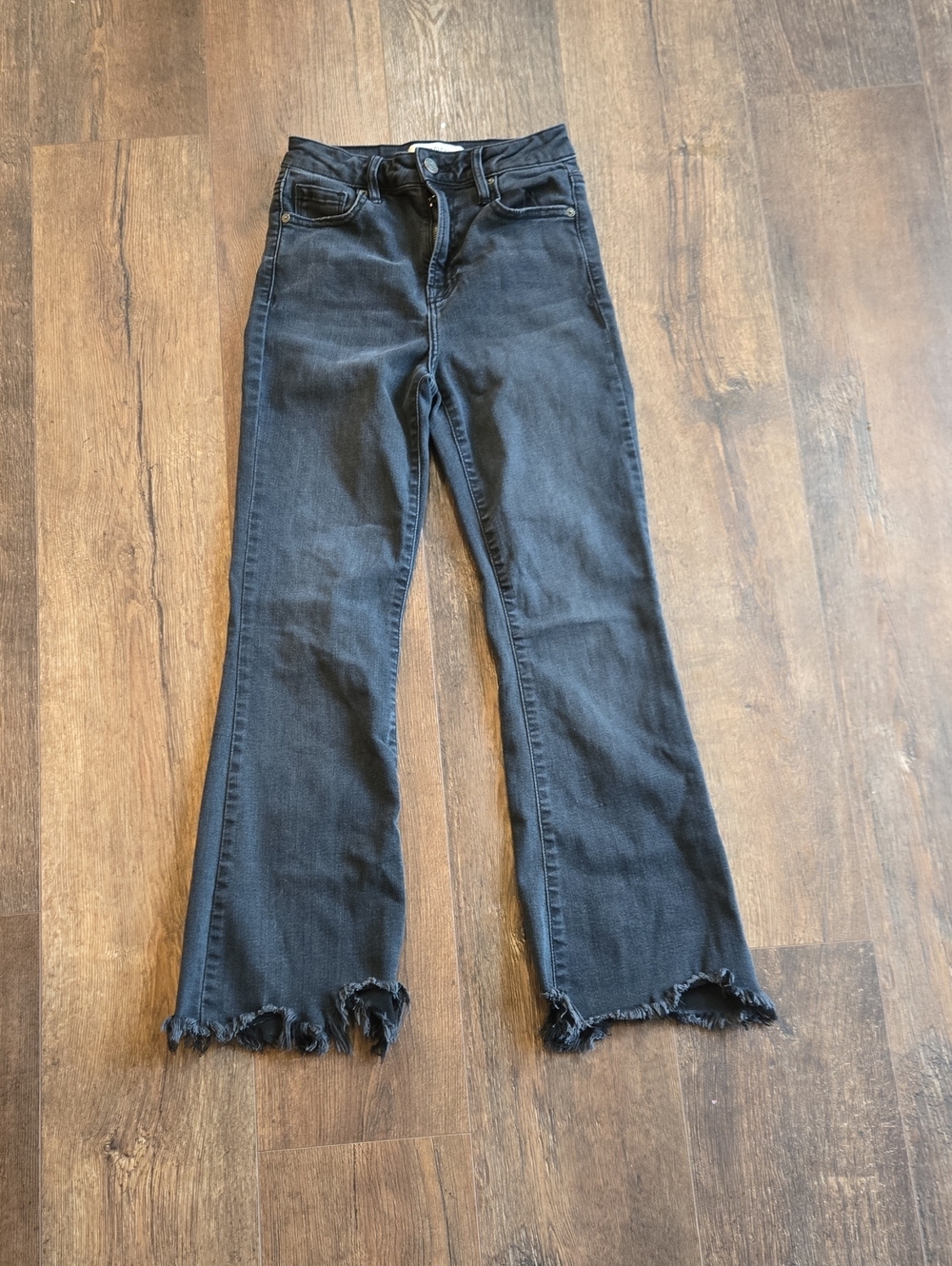 Black High-Rise Frayed Hem Crop Wide-Leg Jeans